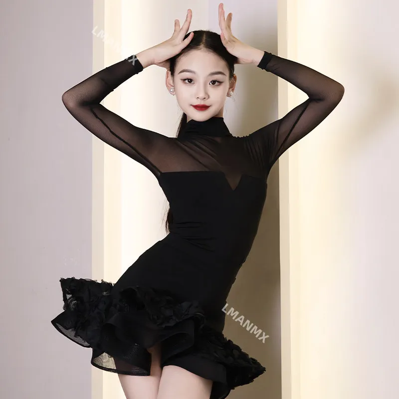 

Тренировочное платье для девочек, осень-зима 2022, новое детское платье для выступлений, комплект профессиональной танцевальной юбки