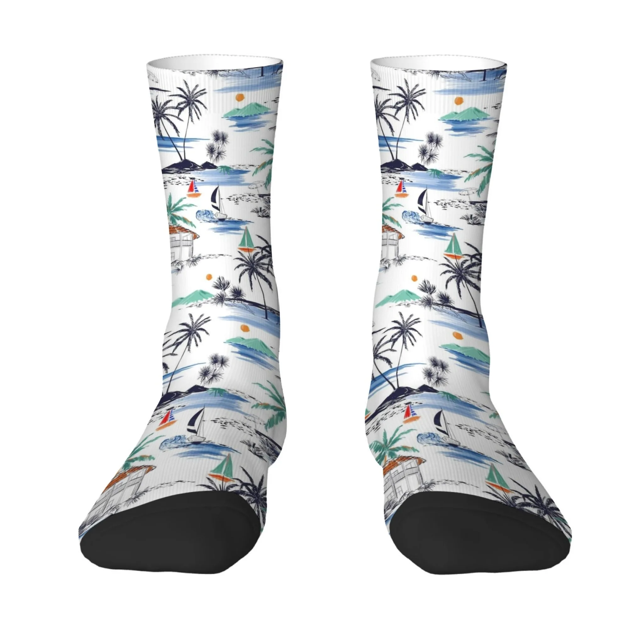 Tropical Island Cartoon Print Socks Harajuku Style Casual Fashion Men's Socks Breathable Anti-Slip Outdoor Travel Sports Socks