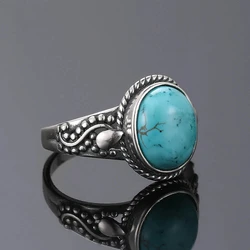 High Quality Natural Turquoise Rings for Men Women 925 Sterling Silver Fashion Retro Ring Jewelry Wholesale Dropshipping