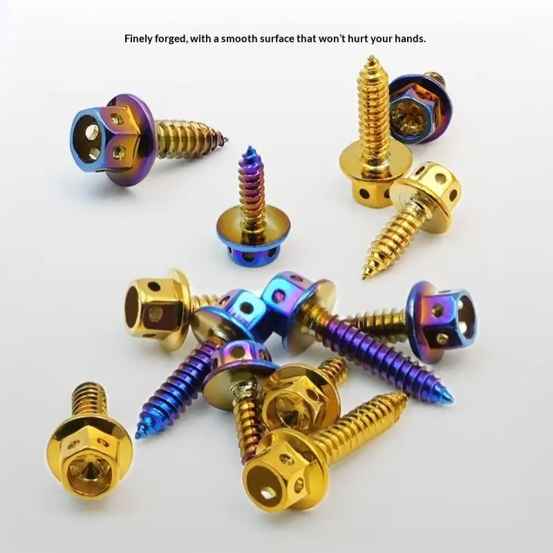 4Pcs Stainless Steel Titanium Plated Flange Self Tapping Screw M4 M5 Flange External Hexagonal Self-Tapping Screw L 15mm