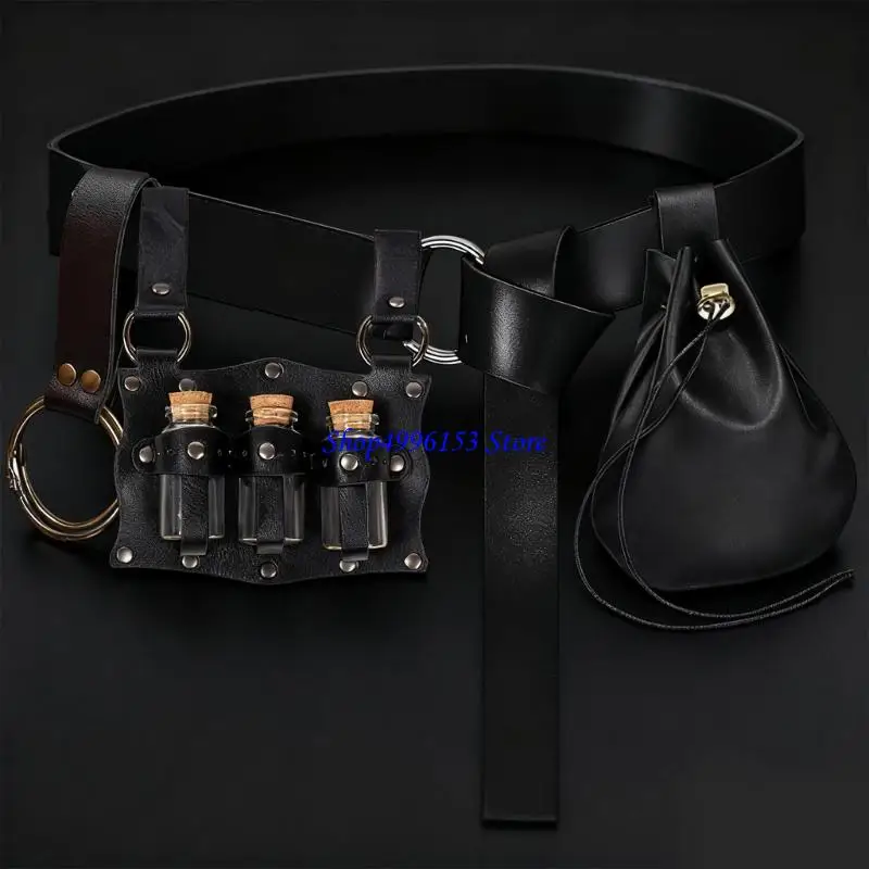 Q0KE mężczyźni renesansowy kostium Halloween średniowieczny pas piracki butelki z korka Vikinges kostium akcesoria zestaw na