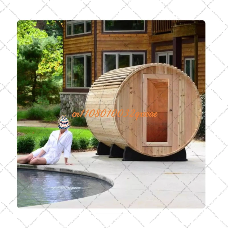 Deposit Outdoor Traditional Panoramic Barrel Type 4-6 Person Red Cedar Steam Sauna with Backrest