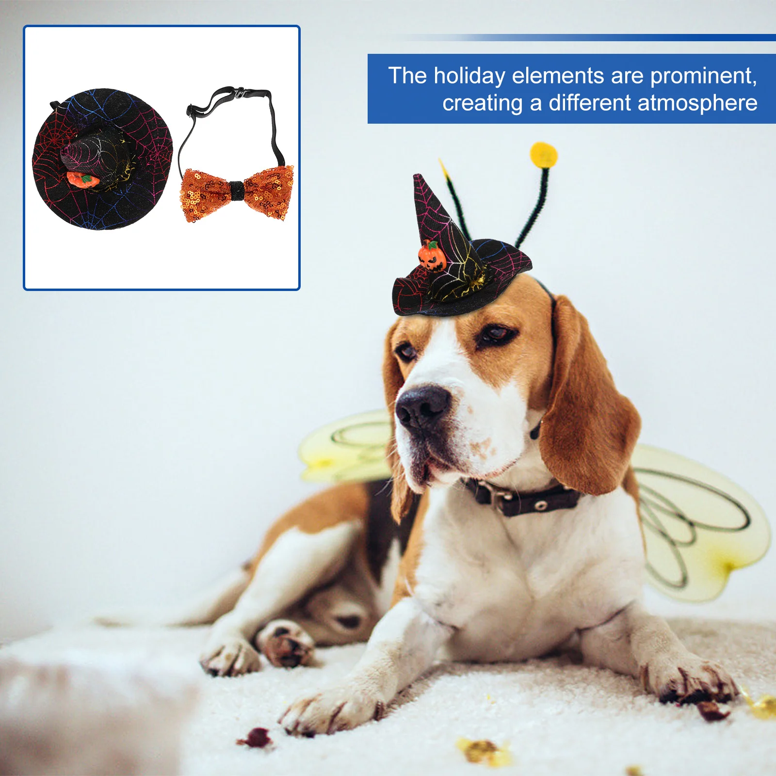 

1Set Pet Halloween Wizard Hat Bow Tie Adjustable Comfortable Soft Pet Costume Photo Prop Adjustable Collar Hat