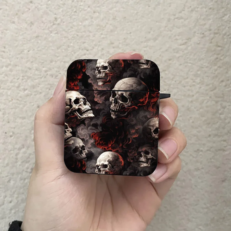 Black Cool Skull AirPods Case Black Wireless Bluetooth Earphone Case for Apple Airpods 1 2 3 Pro 2 Protective Case