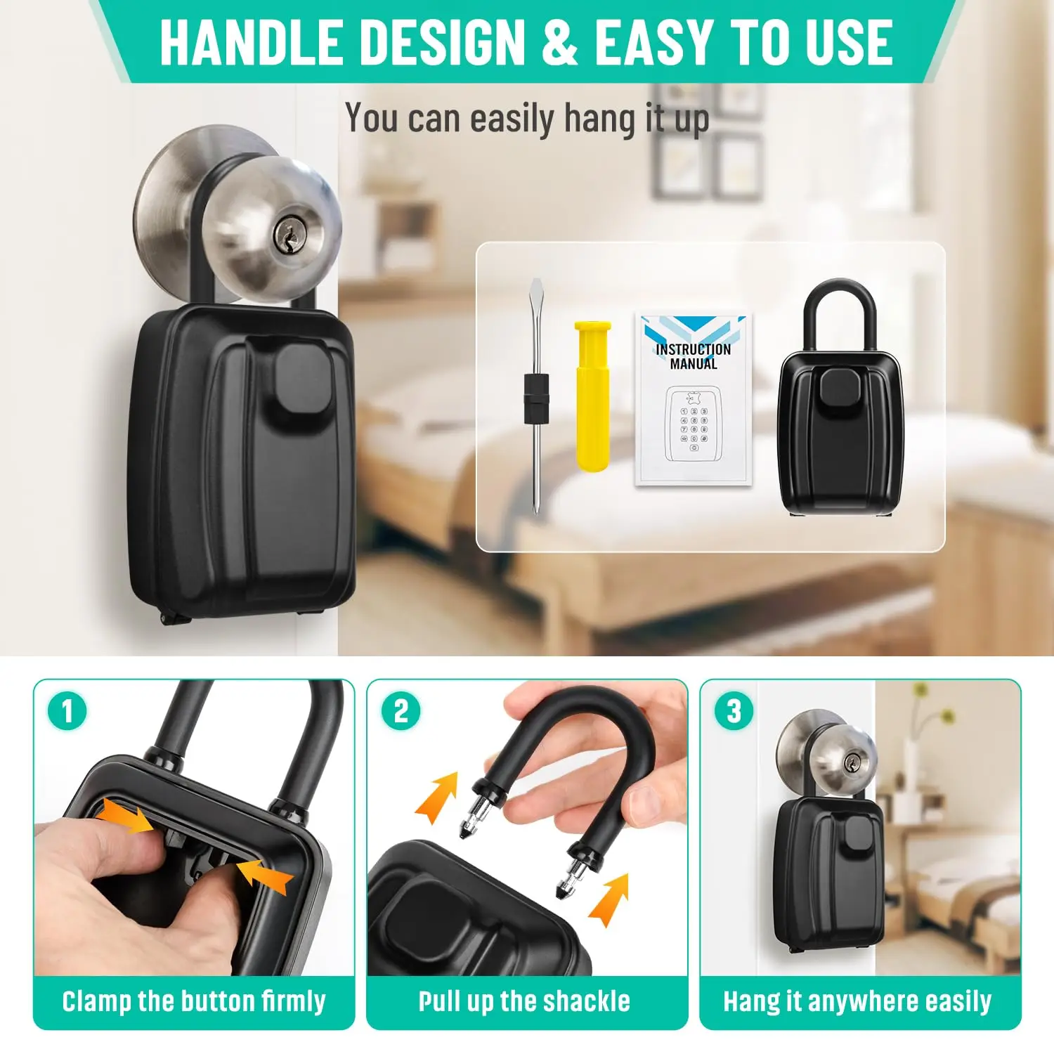 Key Lock Box for Sturdy Waterproof Hanging Lock Box for House 12-Digit Combination Resettable Large Capacity Security Lockbox