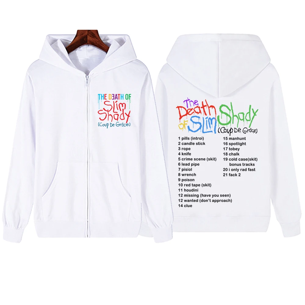 Eminem Sweatshirt atasan Pullover Harajuku bertudung ritsleting teduh ramping