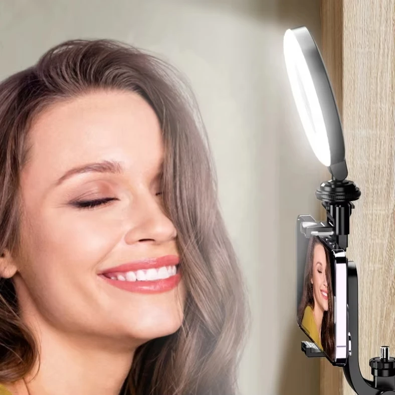 Phone Fill Light 48 LED Mini Selfie Light 400mAh Rechargeable Rotation Ambient Lighting for Live Stream Video Photography Makeup