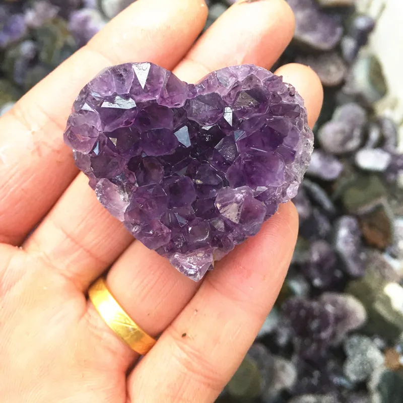 

Natural Amethyst Cluster Heart-Shaped Crystal Cluster Specimen Polished Raw Stone Decoration Home Decor Ornament Craft Gift