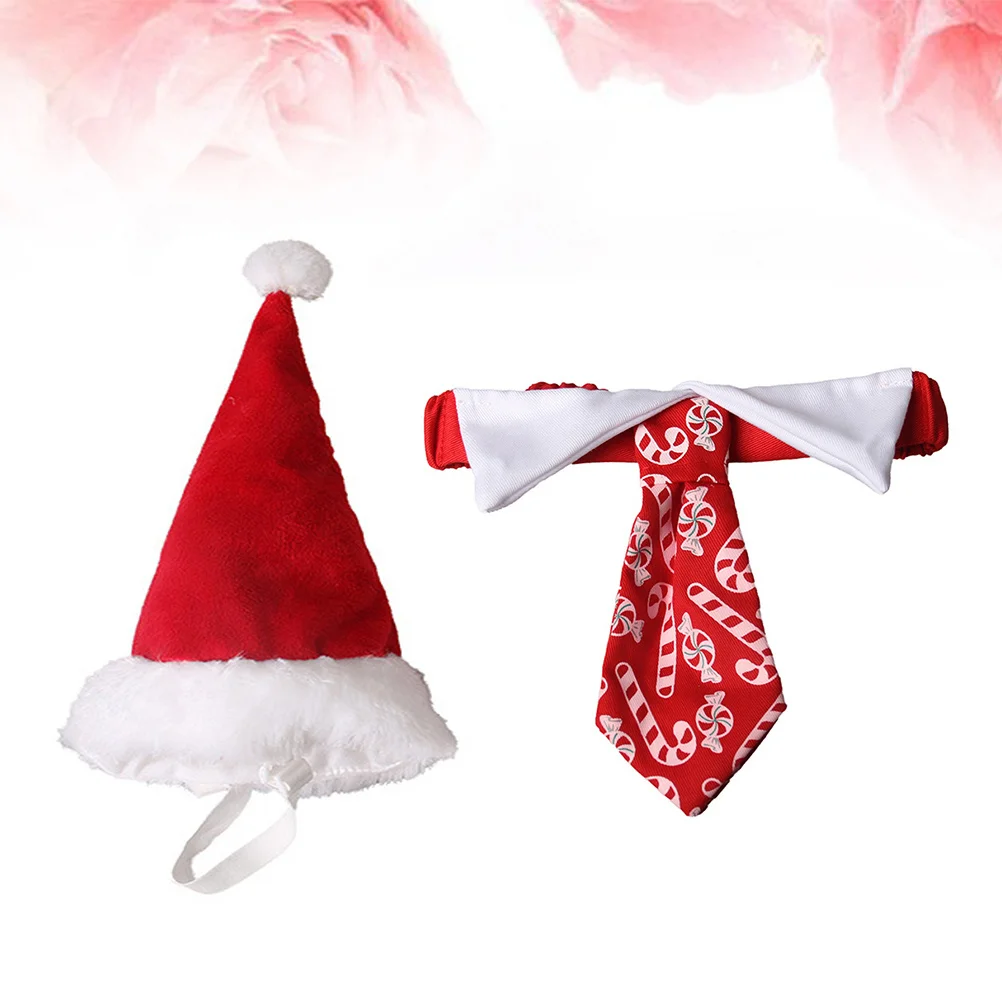 

Christmas Pet Collar Set Cute Necktie Hat Durable Soft Adjustable Fit Most Dogs Cats Party Holiday Dog Christmas Hat