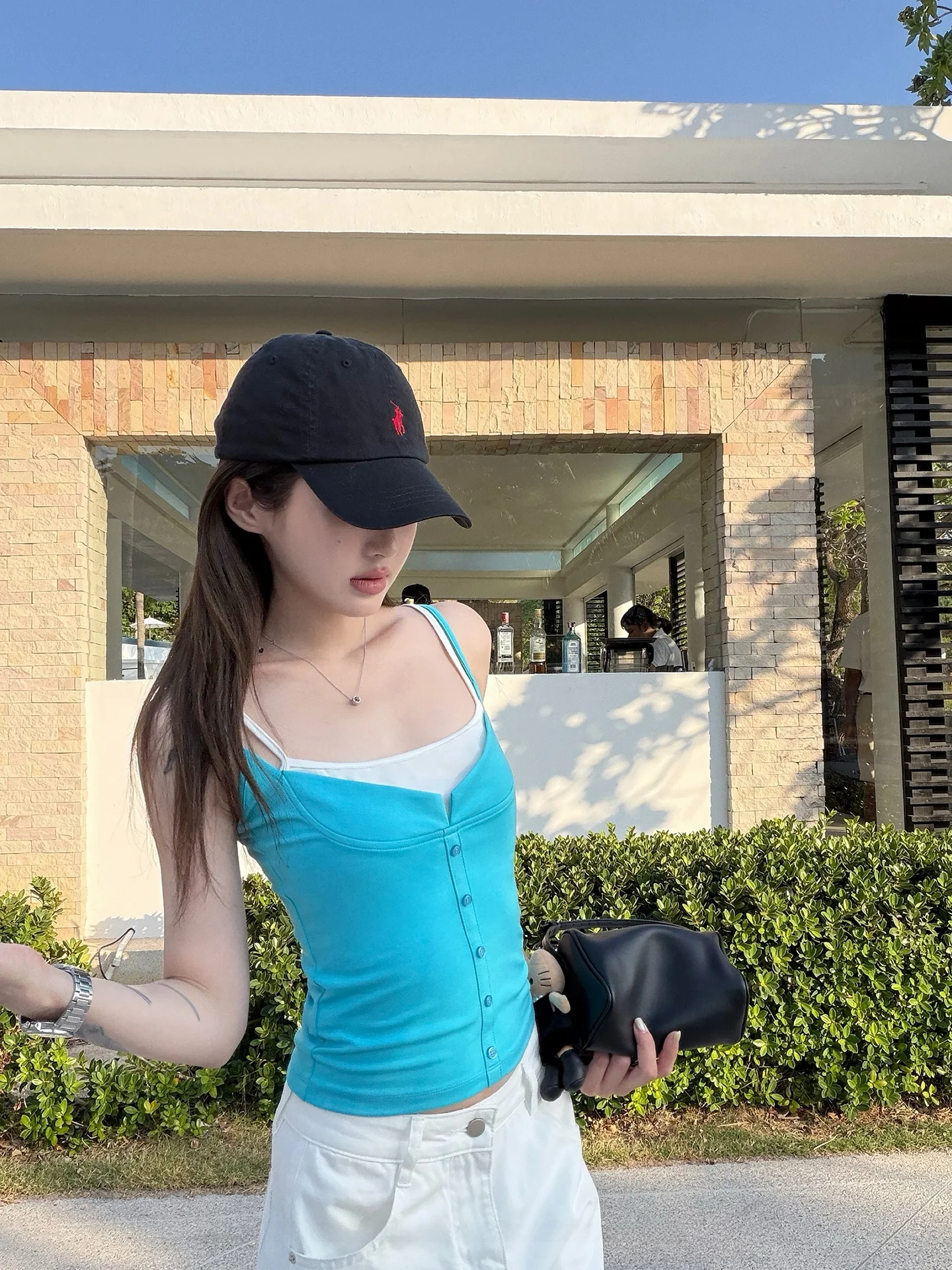 

NingSi Summer New Style Casual Wind Sleeveless Tank Top Women's Slim Fit Outerwear Fake Two-Piece Strap Vest Fashionable