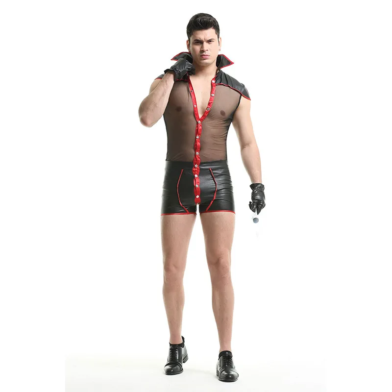 Body Sexy de cuero de PVC para hombre, traje exótico de malla transparente negra, Cosplay de Halloween, Carnaval, ropa de club nocturno