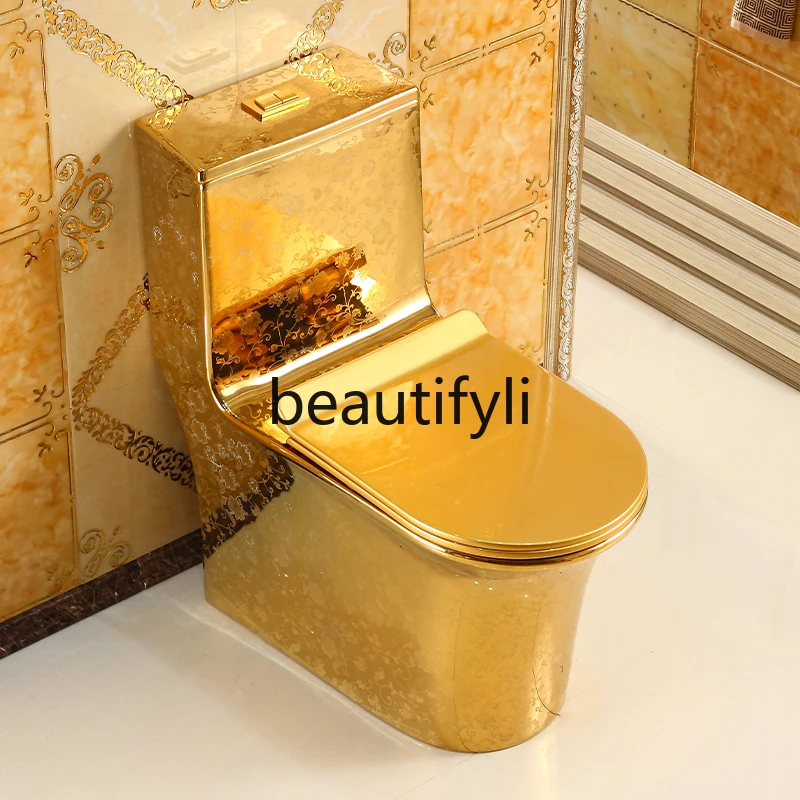 Household gold relief toilet siphon water-saving European toilet ceramic retro