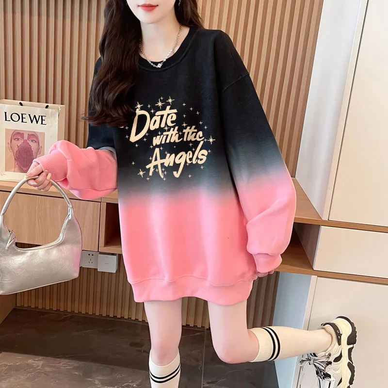 Graffiti Color Women's Sweater Mid-length Loose Cute Trendy Girl Street Pullover Round Neck Autumn Printed Cartoon Pattern Top