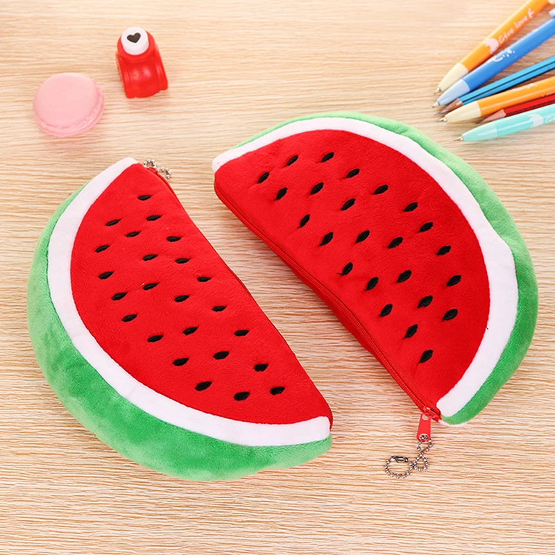 Watermelon Pencil Case Cute Fruit Kawaii Plush Large Capacity Pencil Bag Cosmetics Case For Kids Gift School Suppli Stationery