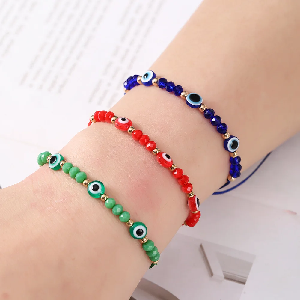 12 Pieces Fashion Three Eyes Devil's Eye Crystal Beaded Bracelets Fashion Personality Men's and Women's Lucky Bracelet Set