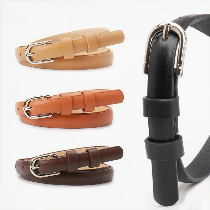1,5x103cm PU-Leder Damen Schmaler Gürtel Modischer Trend Einfarbig Weiß Schwarz Taillengürtel Vintage Dornschließe Riemen für Damen