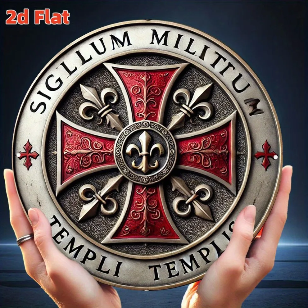 **Metallschild mit Tempelritter-Emblem – 7,79 x 7,79 Zoll runde mittelalterliche Wandkunst für Arbeitszimmer, Spielzimmer, langlebige Innen-/Außendekoration**