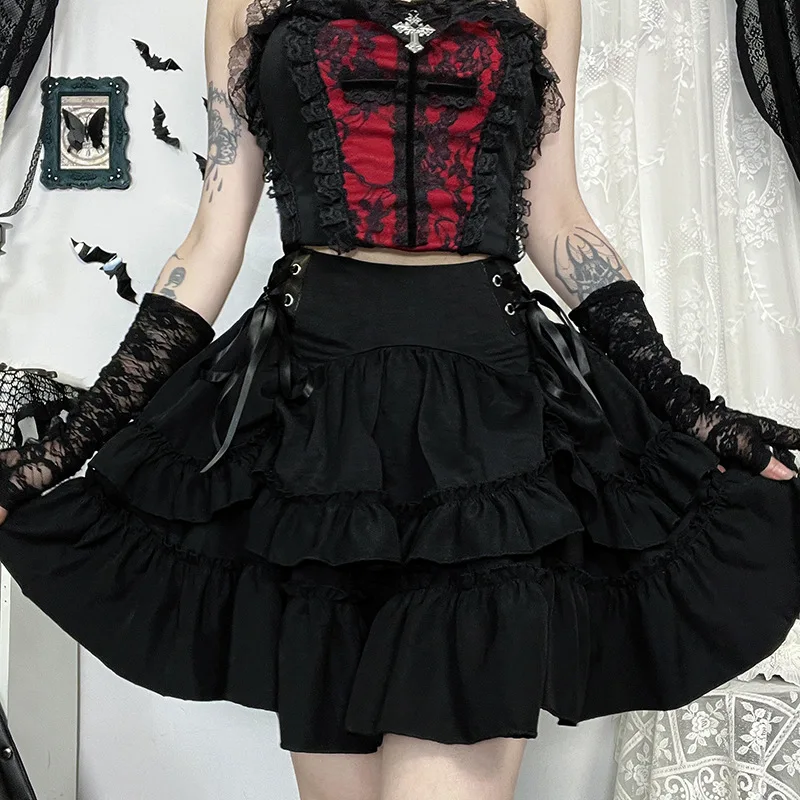 Gothic Retro Lolita Women Medieval Vintage Cake Skirt Fashion Cosplay Costume Black Steampunk Fluffy Layered Puffy Skirts