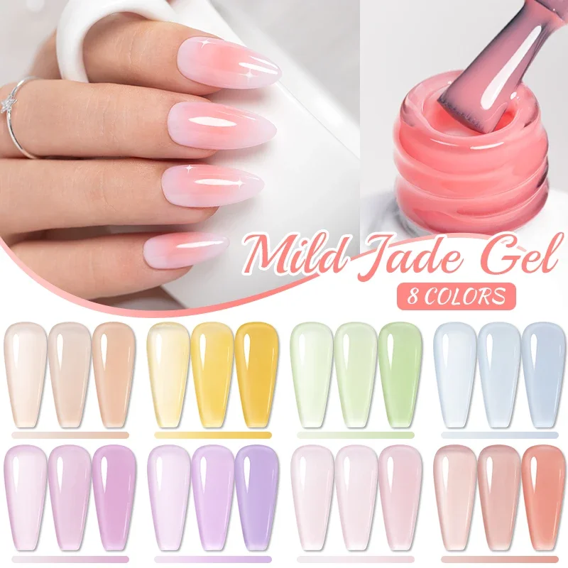 

PUENTE Jelly Nail Gel 7.5ML Semi-transparent Nude Pink Color Gel Polish Soak Off UV Nail Varnish Spring Summer Jade Nail Art Gel