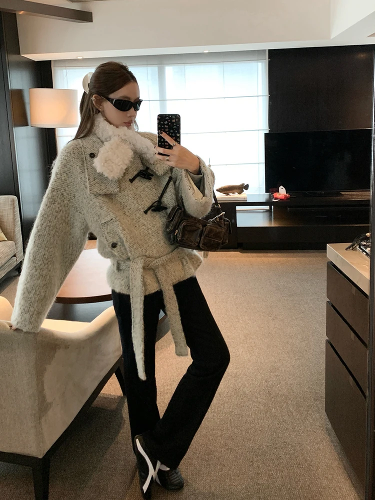 

Брюки-клеш свободного кроя с флисовой подкладкой в корейском стиле, прямые повседневные брюки для женщин, модные, стройнящие фигуру