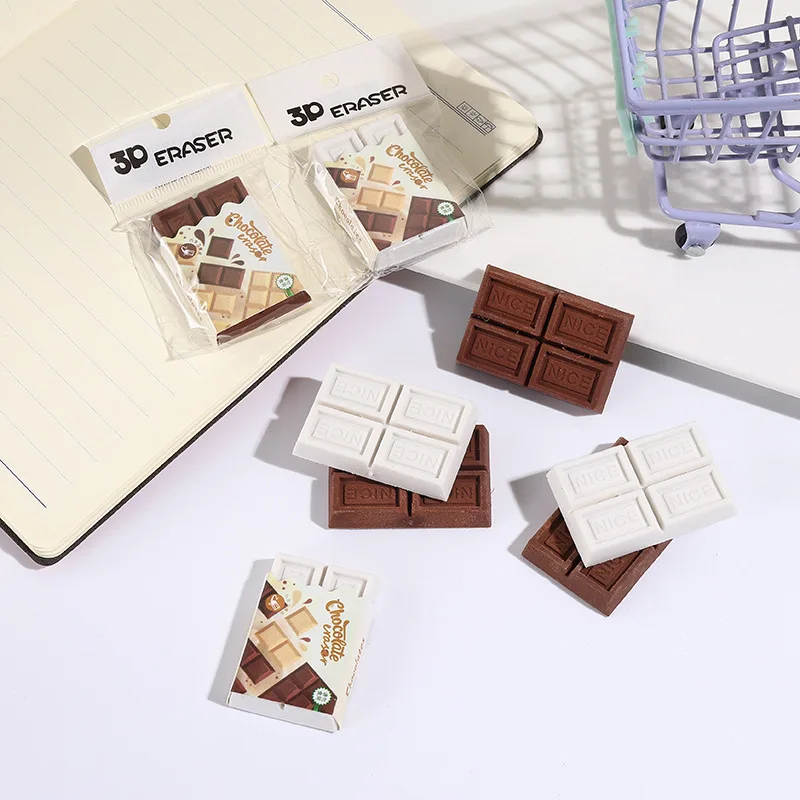 

48pcs Food Shape Erasers Cute Chocolate Rubber School Supplies Wholesale Student Stationery Acessories Items Pencil Erasers