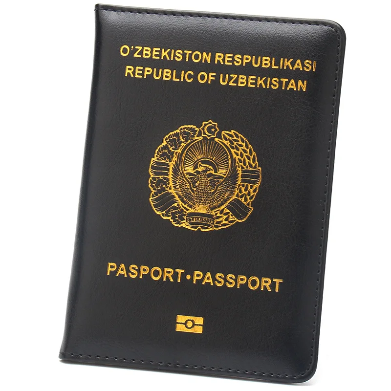 محفظة سفر من البولي يوريثان لحامل جواز السفر من أوزبكستان مع فتحات بطاقة SIM لواقي جواز السفر الأنيق