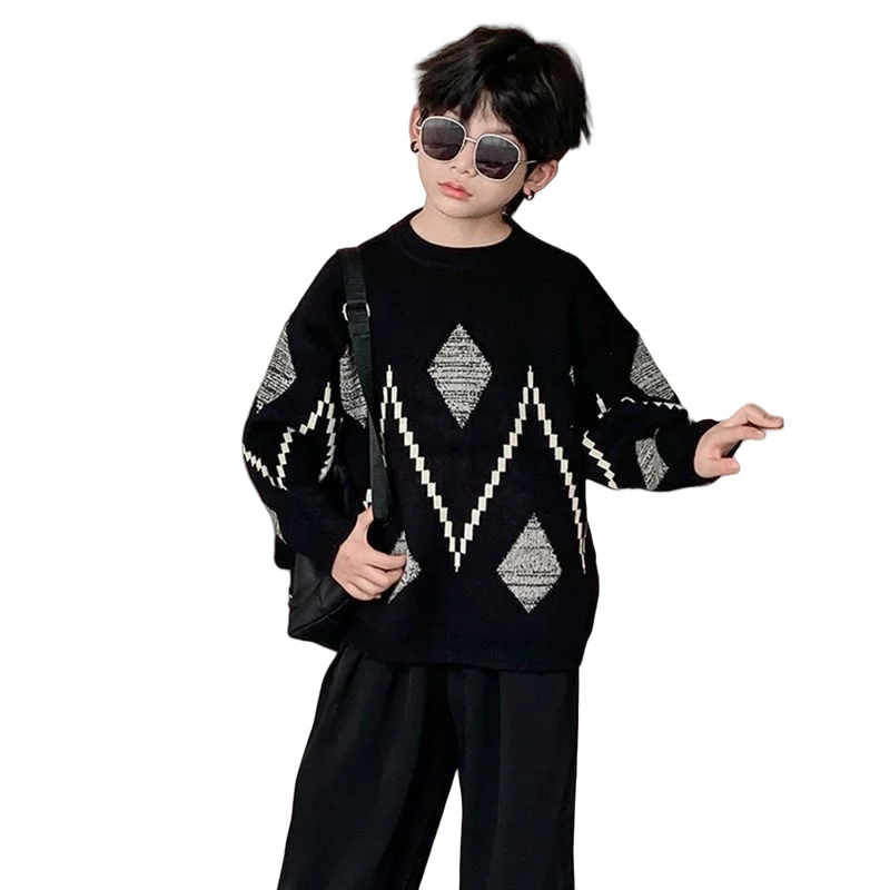 Boys Woolen Sweater Crochet Cotton Windbreak 2024 Fashion Plus Thicken Autumn Winter Outwear School Warm Children\'s Clothing