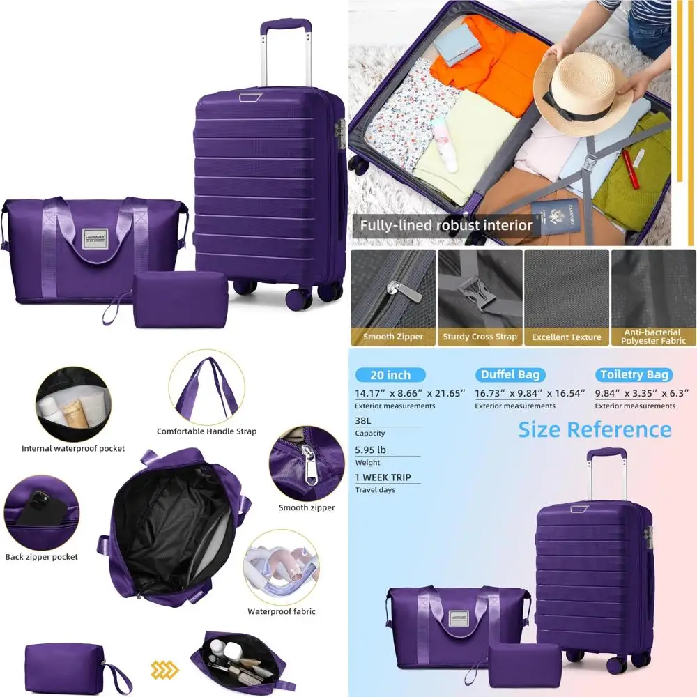 

Наборы чемоданов LARVENDER из трех предметов с спортивной сумкой из полипропилена, ручной чемодан из твердой полипропилена с 360° ° Комплекты багажа с замком TSA Spinner Wheels для