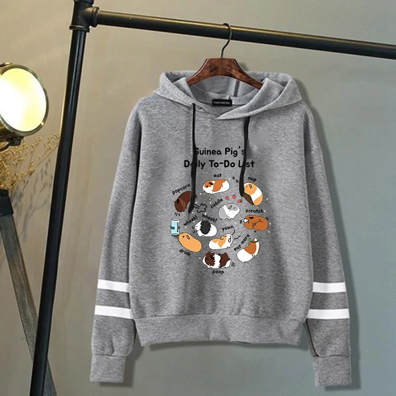 New Women/Mens Hoodies Guinea Pig Daily To Do List Print Hoodies Sweatshirt Y2k Casual Streetwear Stripe Clothes Plus Size Tops