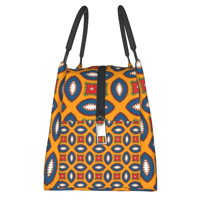 Colorful African Ankara Pattern Thermal Insulated Lunch Bags Women Geometric Lunch Container for Office Outdoor Meal Food Box