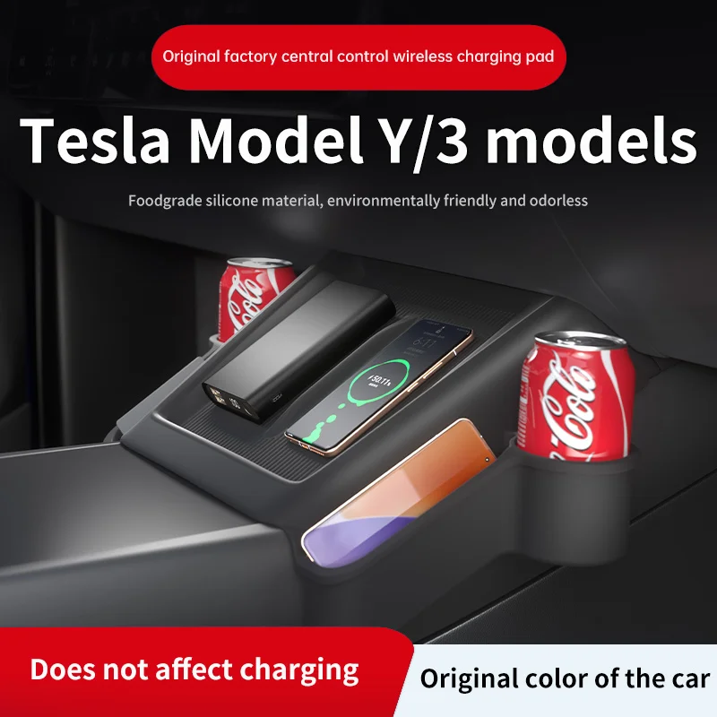 Housse de protection de chargement sans fil en Silicone, personnalisée, pour TESLA modèle Y/3 2025, boîte de rangement porte-gobelet pour Console centrale Juniper