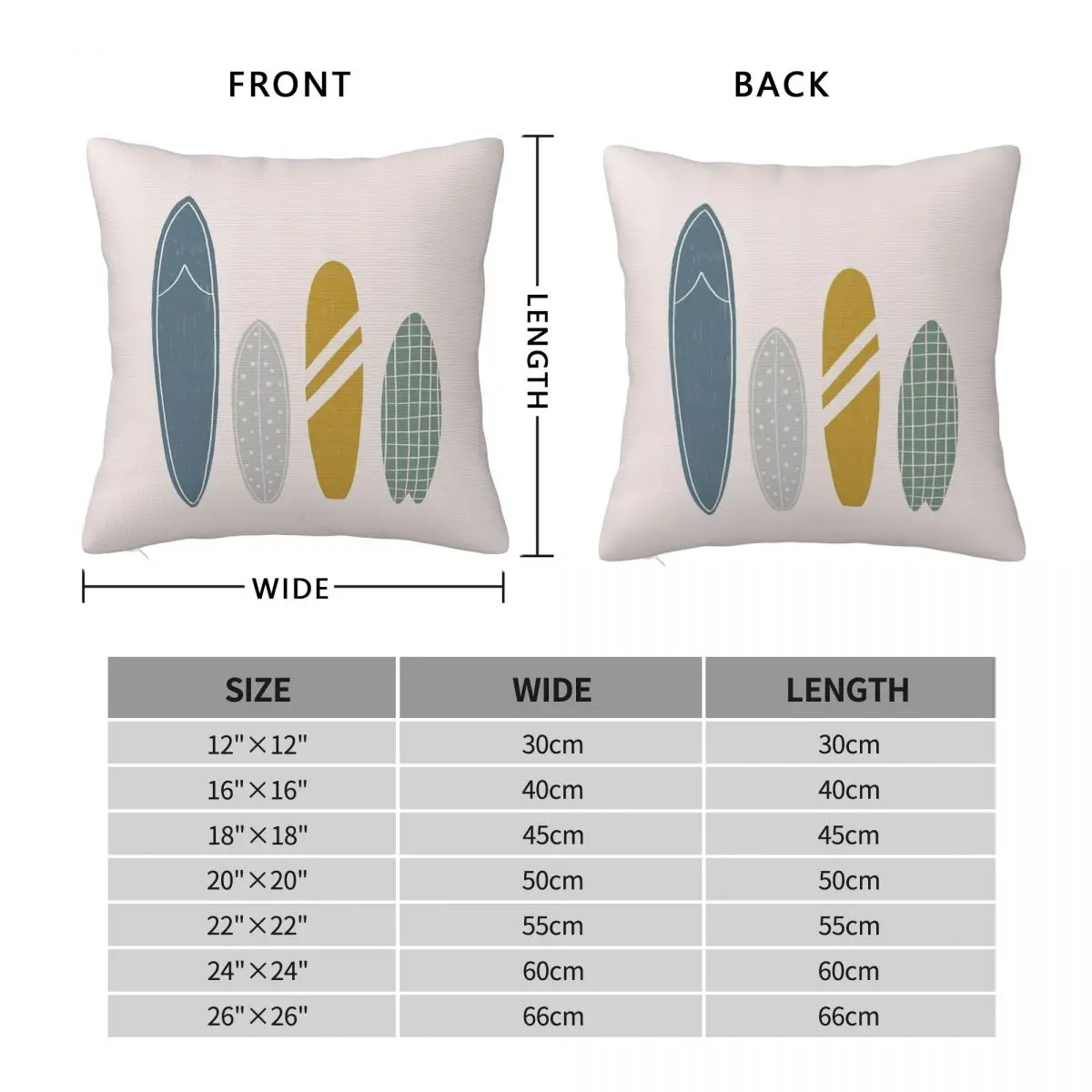 Surfboards Square Pillowcase Polyester Linen Velvet Creative Zip Decorative Pillow Case Room Cushion Cover 18