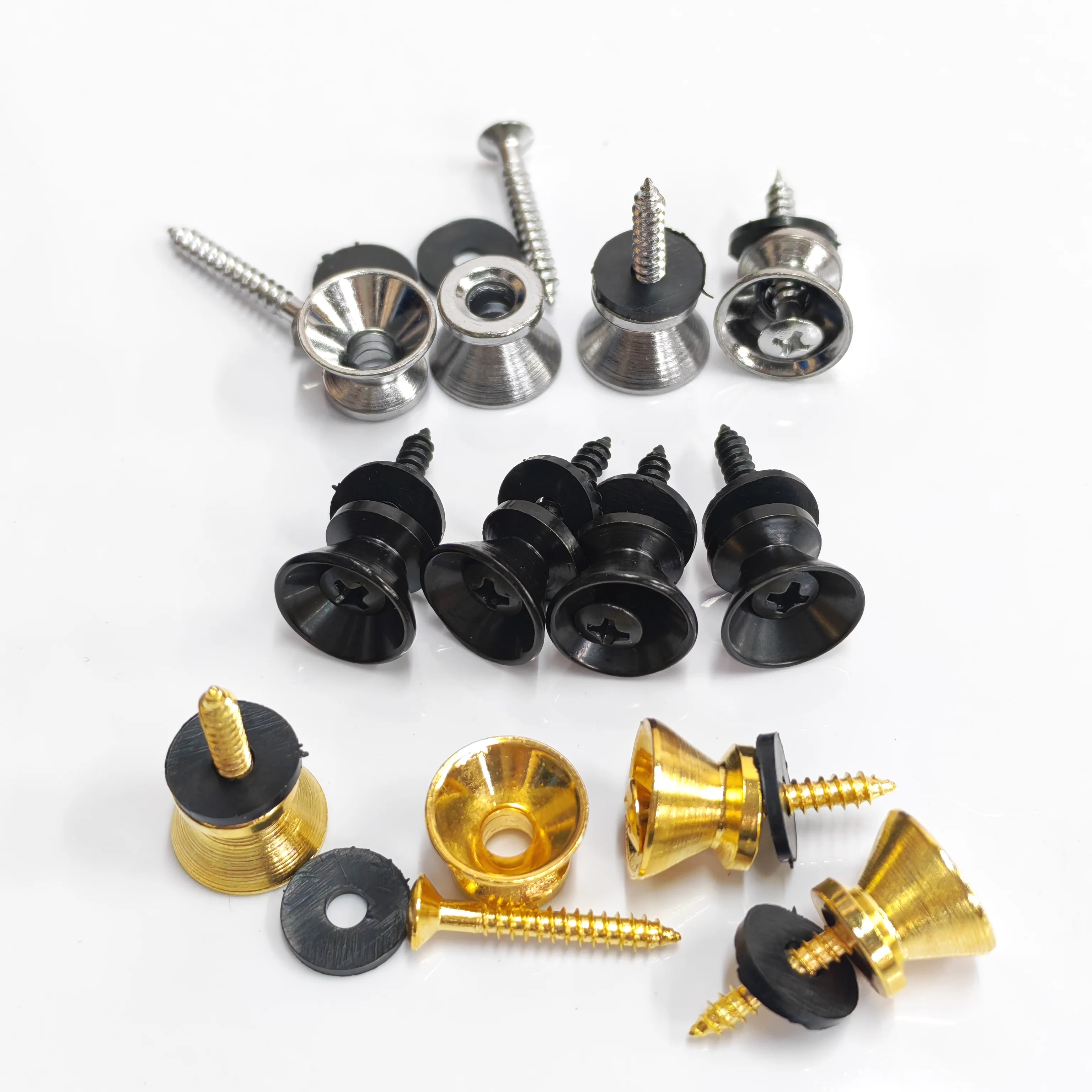 FLEOR 12 Stück Gitarrengurtknöpfe Endstifte Gurtschlösser Silber/Gold/Schwarz für Ukulele Akustik-E-Gitarrenteile