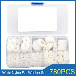 780pcs White Nylon Flat Washer Gasket Set M2 M2.5 M3 M4 M5 M6 M8 M10 M12 Plastic Sealing O-rings Assortment Kit