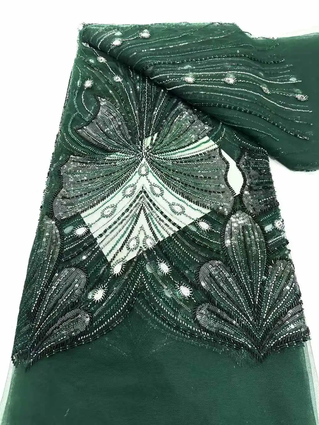 럭셔리 스팽글 레이스 원단 2025 고품질 프랑스 아프리카 네트 비즈 레이스 원단 나이지리아 자수 원단 웨딩 파티용