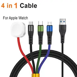 30cm 또는 120cm 4 in 1 시계 전화 USB 멀티 충전 케이블 Type-C 마이크로 USB for IPhone/Android for iWatch 9 8 Ultra 7 6 SE 5 4