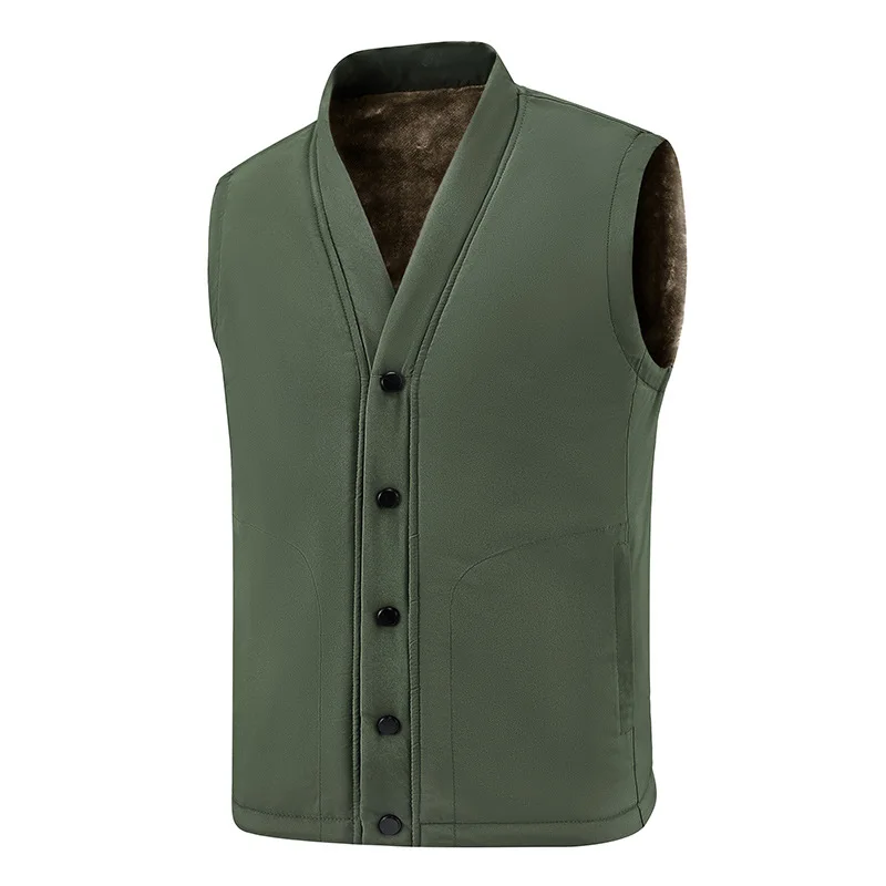 Minsu 2025 New V-neck Vest with Fleece Lining, Thickened for Middle-aged and Elderly, Plus-size Vest Jacket