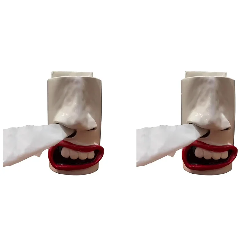 

ABFY-2X Funny Face Tissue Holder Big Nose Tissue Box Handmade Storage Box Pen Holder Paper Box Desktop Decoration