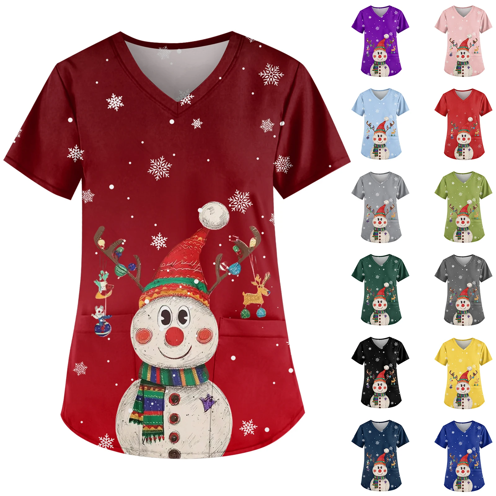 

Моющаяся больничная форма против морщин, рождественская тема, домашнее животное, ветеринар, медсестра, скраб, топ, женская медицинская форма с v-образным вырезом и короткими рукавами