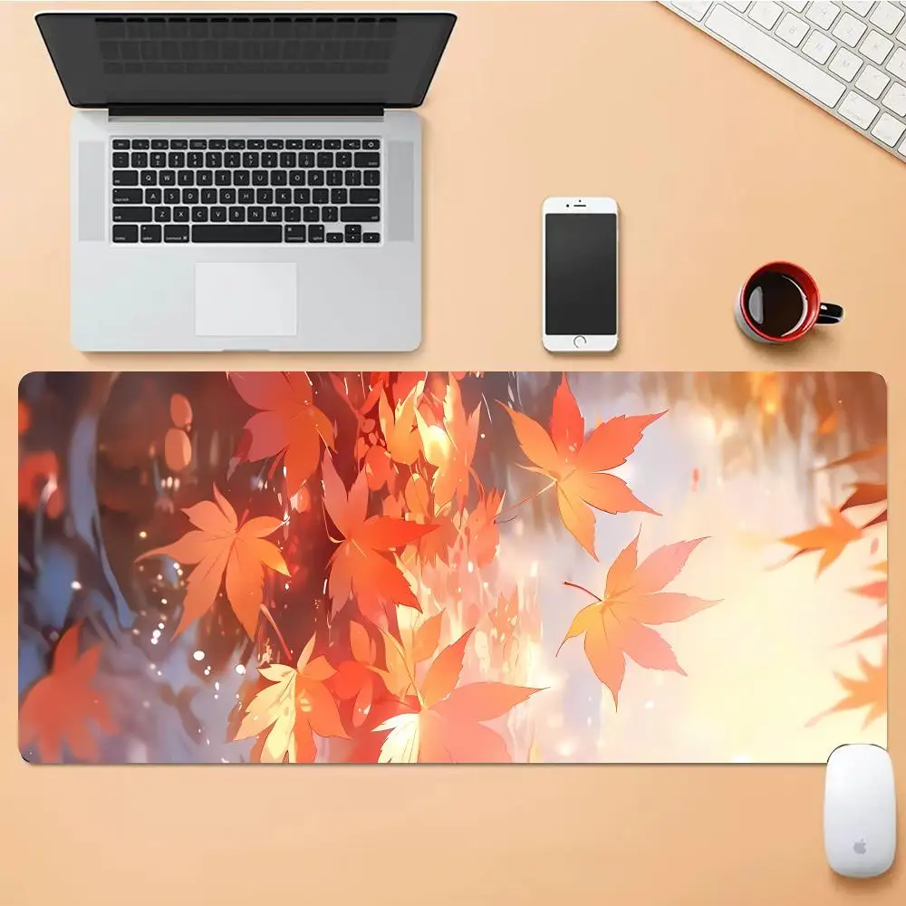 

Water Maple Leaves Mouse Pad Desk Mouse Pad Cute HD Desk Pad Extended Gaming Keyboard Mats Large XXL Gamer Mousepad 90x40