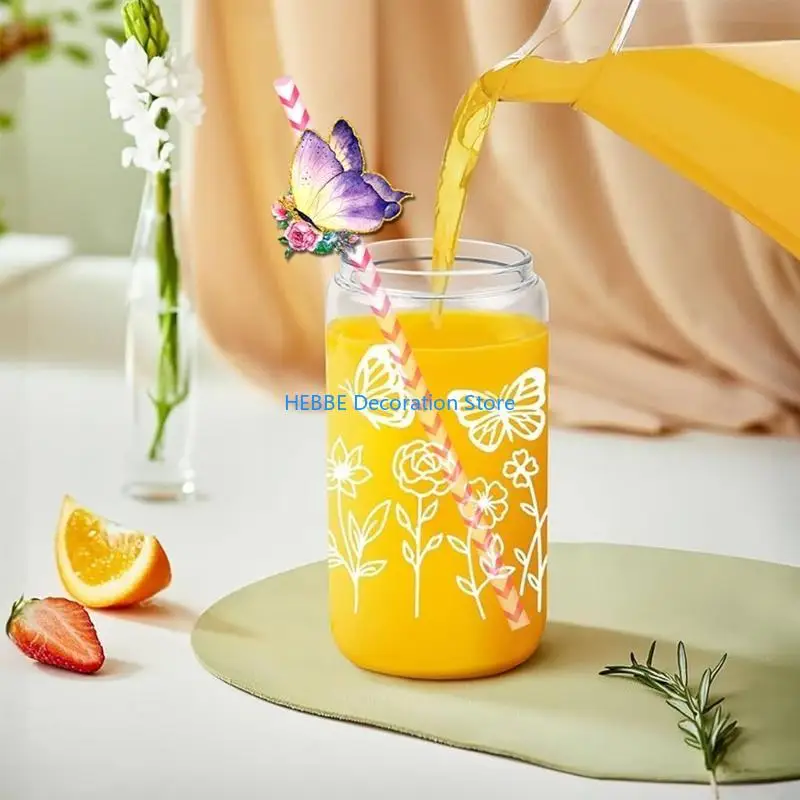 B0KC 24pcs Biodegradable Butterfly Paper Straw for Kids and Adults Parties Supplies