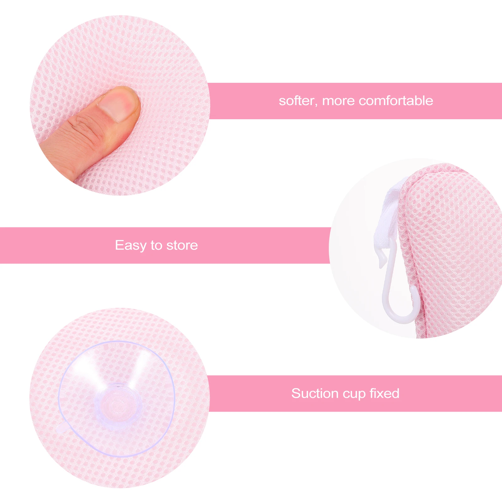 

Pink Mesh Bath Pillow with Suction Cups for Bathtub Headrest Spa Accessories Comfortable Fast Drying Inflatable Design Easy to