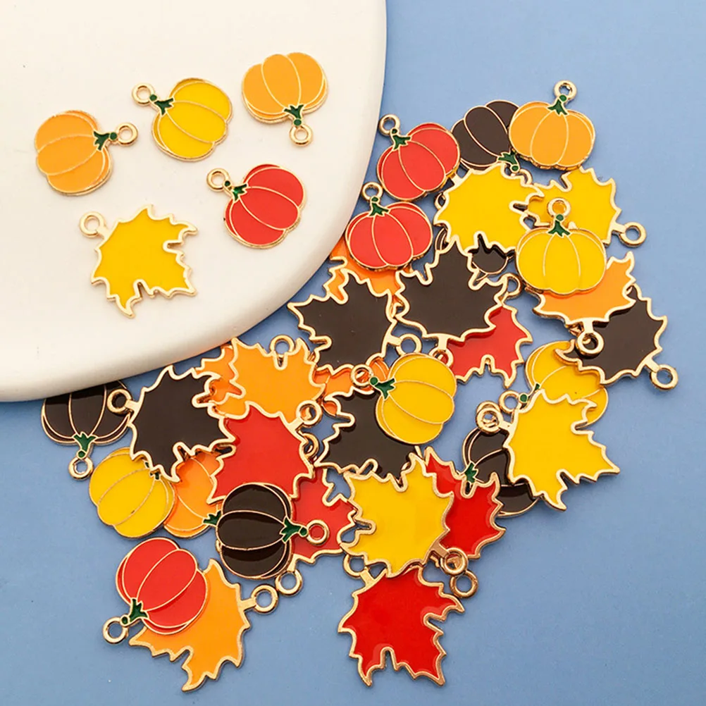 

40 pcs Metal Pumpkin Head Maple Leaf Charms for Jewelry Making Black Red Yellow Each Durable Safe DIY Crafts