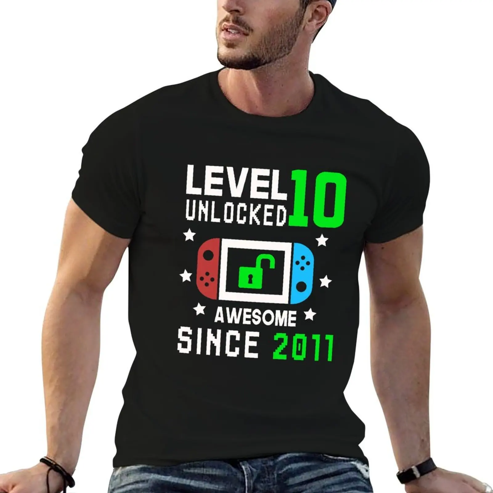 Level 10 Unlocked Birthday Awesome Since 2011 T-Shirt funny gifts basketball graphic tees mens designer t shirt