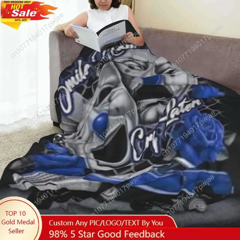 

Smile Now Cry Later" Clown Mask & Car Print Flannel Throw Blanket - Soft Warm Cozy Polyester Blend Perfect for Custom blankets