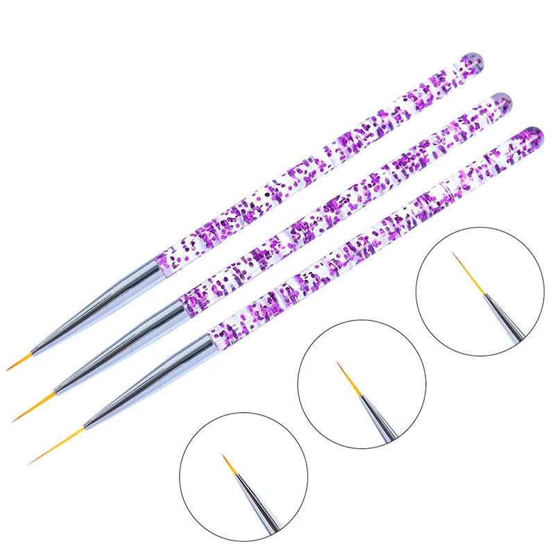 3Pcs Nail Art Line Painting Pen Set with Tips Acrylic UV Gel Brushes Drawing Crystal Liner Glitter French Design Manicure Tool