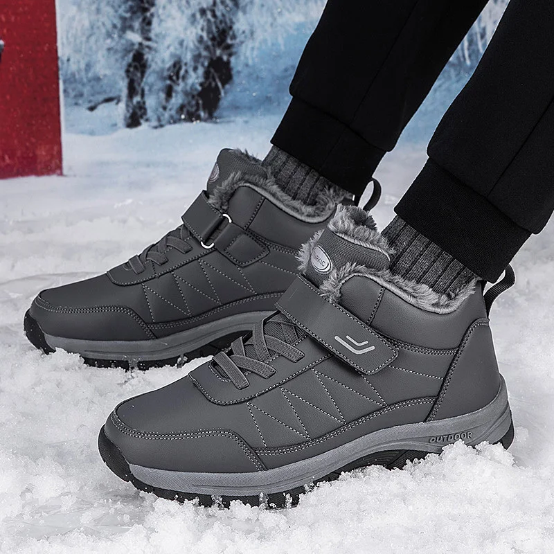 2023 Winter Women Men Boots Waterproof Leather Boots Man Plush Warm Sneakers Man Outdoor Ankle Snow Boots Casual Shoes Big Size