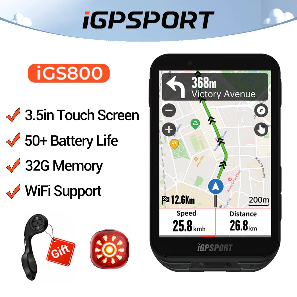 IGPSPORT iGS800 터치스크린 자전거 컴퓨터, 전문 GPS 사이클링 컴퓨터 지도 내비게이션, WiFi ANT + 50H 배터리 수명