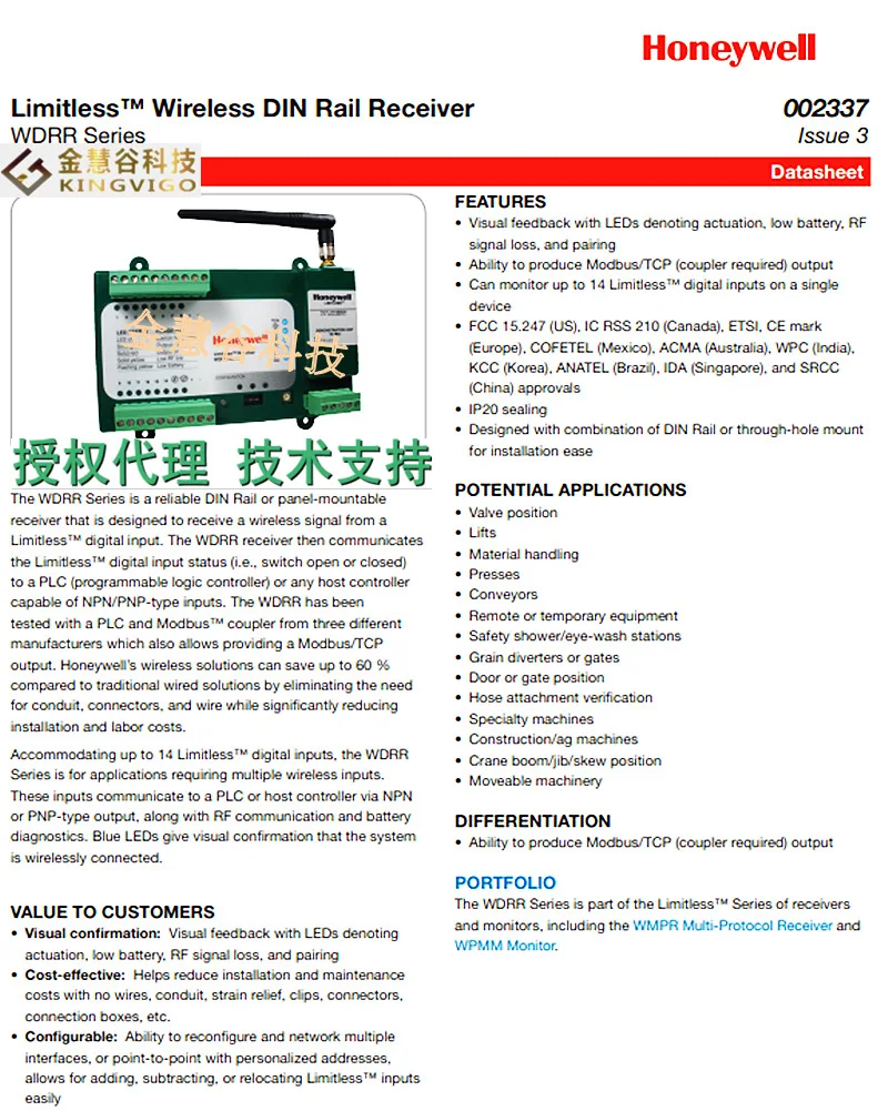 WDRR1A03A0A Honeywell Authorized Agent, Rail Receiver Original Technical Support