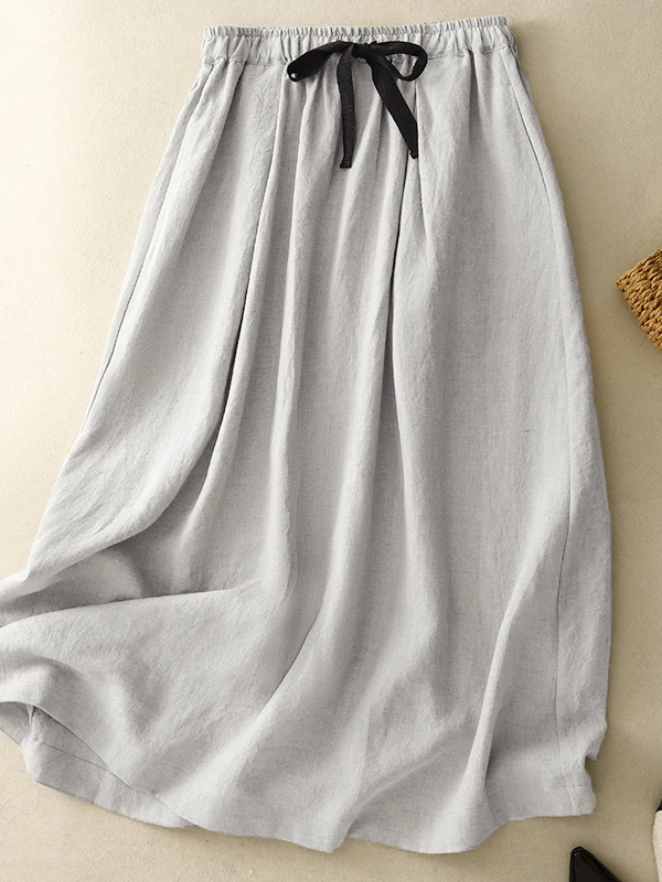 

Юбка-миди трапециевидной формы из хлопка и льна в стиле ретро, женские художественные свободные юбки больших размеров для похудения с поясом и эластичной резинкой на талии f-длины